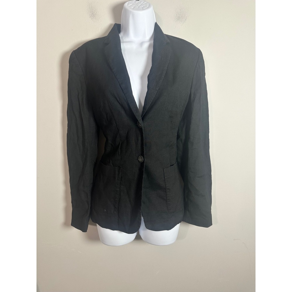 Banana Republic Black Linen Blend Stretch Two-Button Blazer Made in Italy Size 8